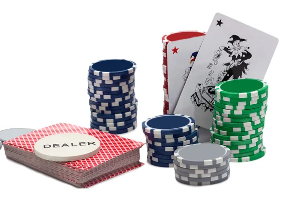 Casino Chips and A Joker Card — Stock Photo, Image