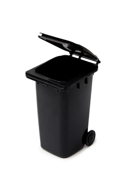 Black garbage bin on white background — Stock Photo, Image