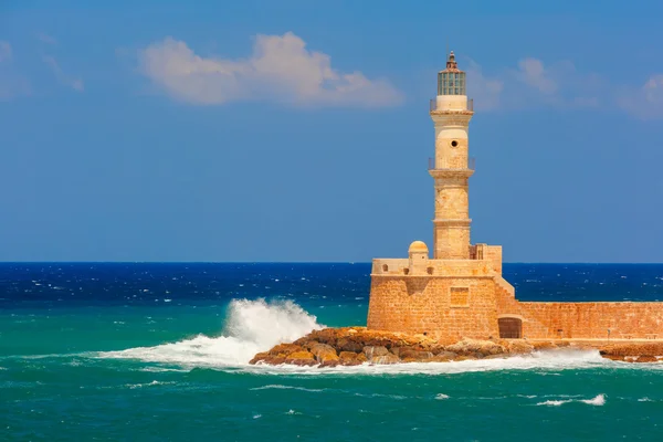 Lighthouse in old harbour, Chania, Crete, Greece — Stock Photo, Image