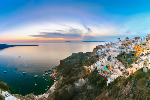 석양, 산토리니, 그리스 Oia의 파노라마 — 스톡 사진