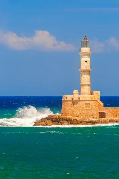 Lighthouse in old harbour, Chania, Crete, Greece — Stock Photo, Image