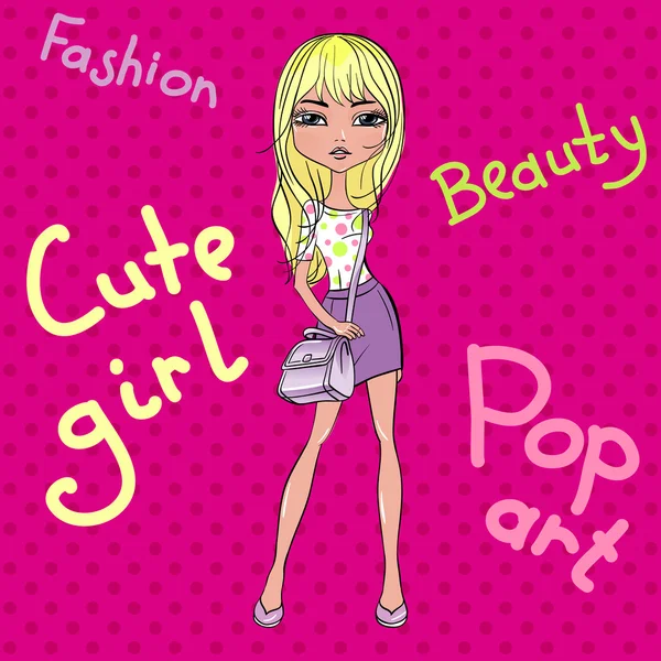 Pop Art μόδας χαριτωμένο κορίτσι — Διανυσματικό Αρχείο