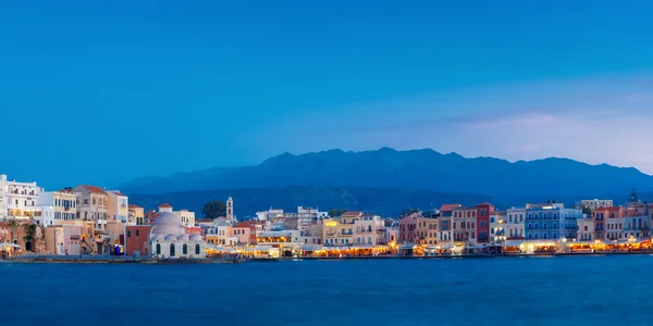 Panorama de la noche Muelle veneciano, Chania, Creta —  Fotos de Stock