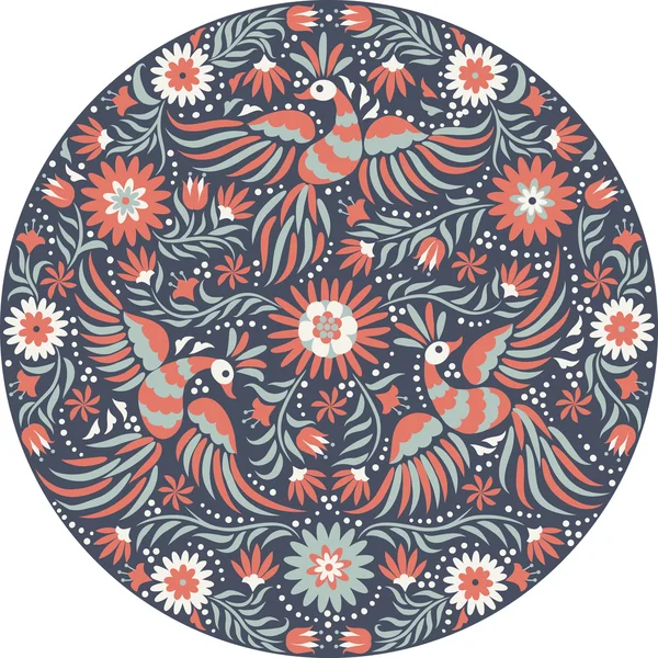 Vector Mexican embroidery round pattern — Stock Vector