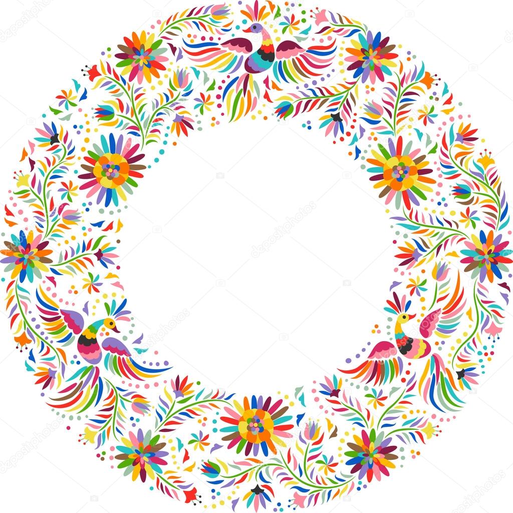 Vector Mexican embroidery round frame pattern Stock Vector Image by  ©olgacov #113297360