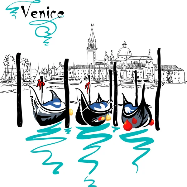 Gondoles vectorielles dans la lagune de Venise, Italie — Image vectorielle