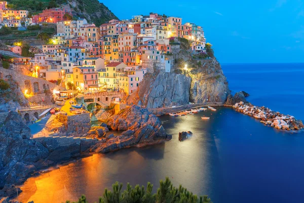 Noche Manarola, Cinque Terre, Liguria, Italia —  Fotos de Stock
