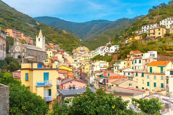 Panorama z Riomaggiore, Cinque Terre, Liguria, Itálie — Stock fotografie