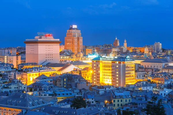 Old town and port of Genoa at night, Italy. — Stock Photo, Image