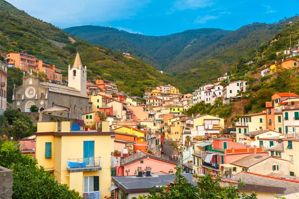 Panorama z Riomaggiore, Cinque Terre, Liguria, Itálie — Stock fotografie