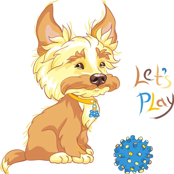 Vector Funny shaggy puppy wants to play — Stock Vector