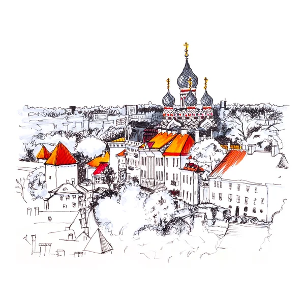 Luchtfoto oude stad, Tallinn, Estland — Stockfoto