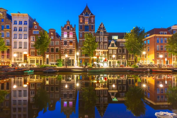 Vista notturna sul canale di Amsterdam Herengracht — Foto Stock