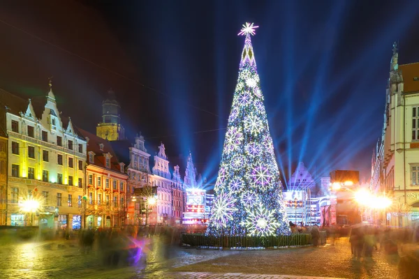 Ljus lasershow på torget, Wroclaw, Polen — Stockfoto
