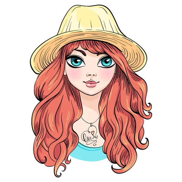 Vector hermosa chica de moda en sombrero — Vector de stock