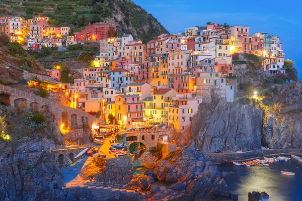 Noche Manarola, Cinque Terre, Liguria, Italia — Foto de Stock