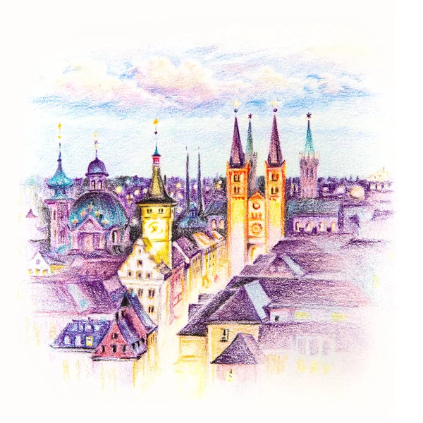 Akvarel náčrt Wurzburgu — Stock fotografie