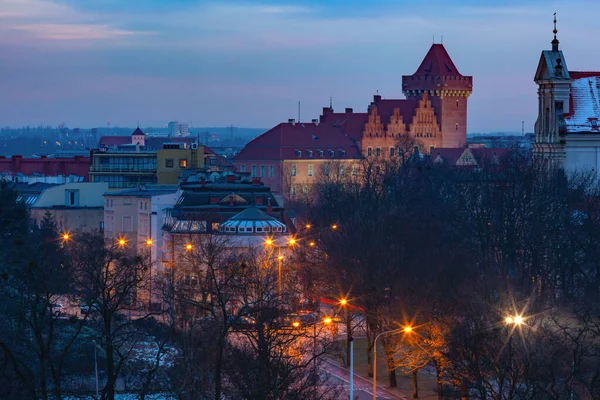 Aerial view of Poznan Royal Castle at sunset, Poland — Stock Photo, Image