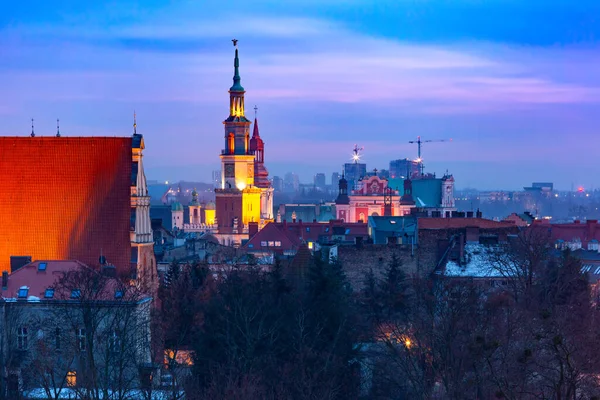 Poznan 'ın gün batımındaki hava görüntüsü, Polonya — Stok fotoğraf