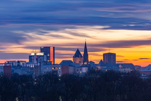 Veduta aerea di Poznan al tramonto, Polonia — Foto Stock