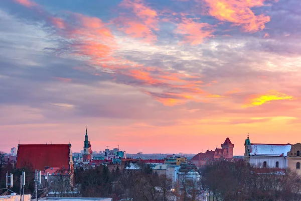 Vista aérea de Poznan ao pôr-do-sol, Polónia — Fotografia de Stock