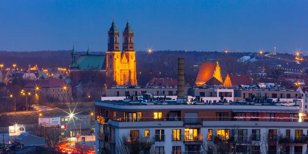 Aerial view of Poznan at sunset, Poland — Stock Photo, Image