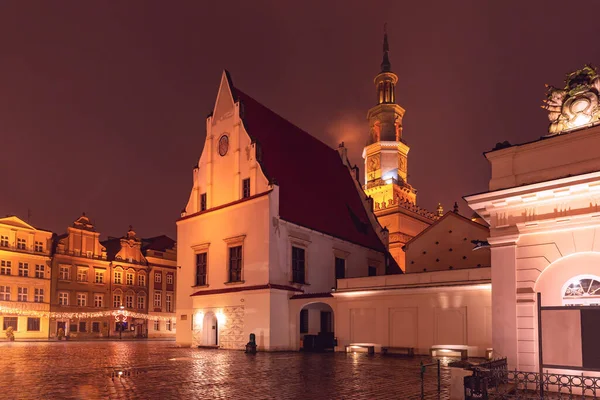 Ночной Старый город Познань, Польша — стоковое фото