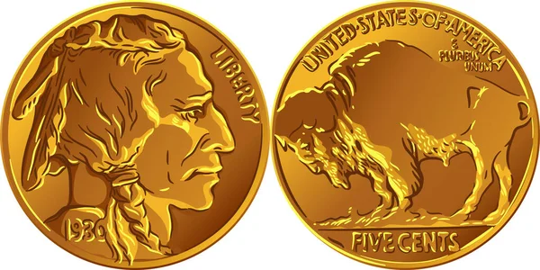 Zlatá mince Vector American Buffalo — Stockový vektor