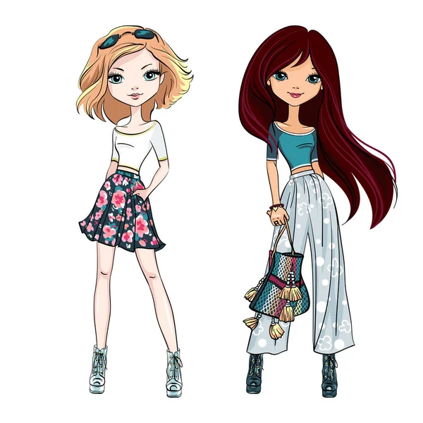 Vector hermosas chicas de moda — Vector de stock