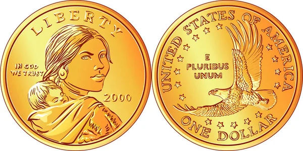 Vector American Sacagawea Dollar Goldmünze — Stockvektor