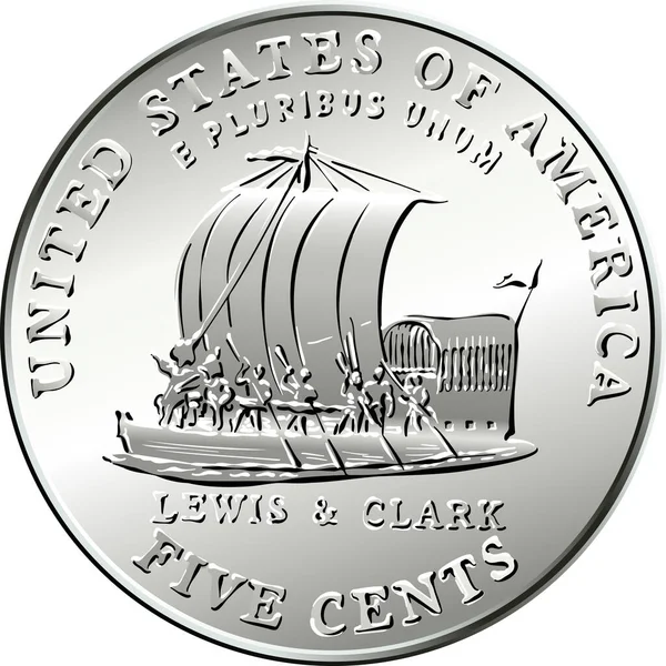 Moeda americana de vetor Lewis e Clark cinco centavos — Vetor de Stock