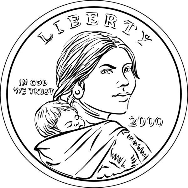 Vektor Amerikai Sacagawea dollár arany érme — Stock Vector
