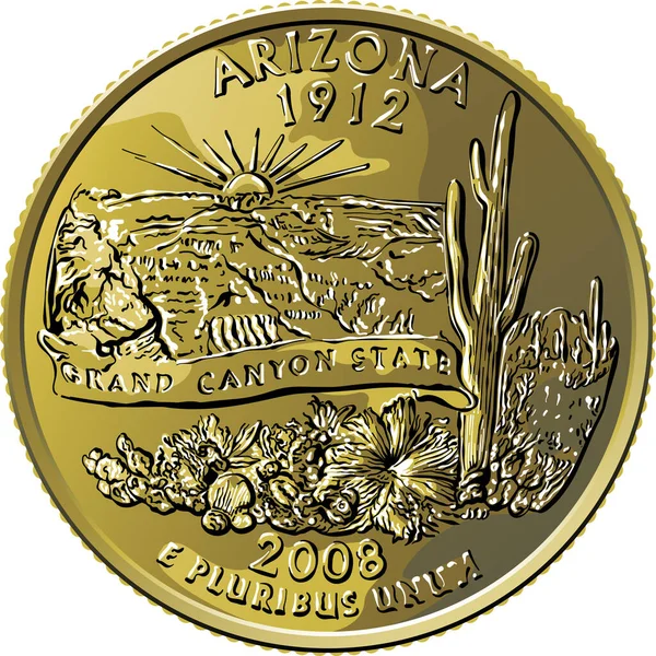 USA peníze Washington čtvrt centu mince Arizona — Stockový vektor