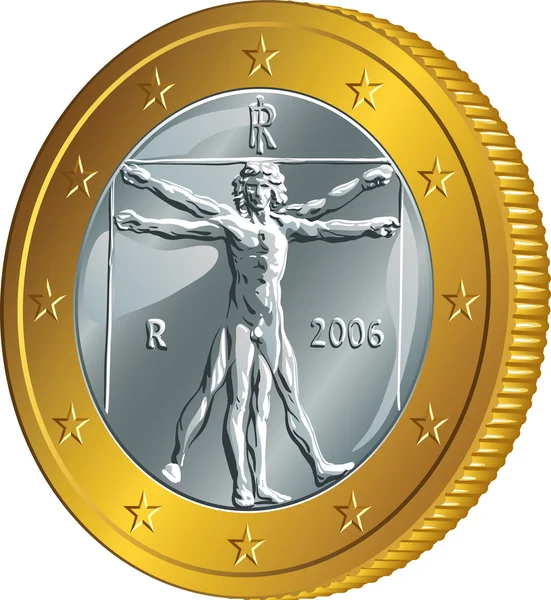 Vektor Uang Italia koin emas satu euro (Vitruvian Man ) - Stok Vektor