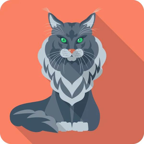 Vector Cat Maine Coon icon flat design — Stock Vector