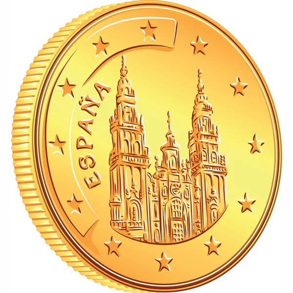 Vektorové peníze zlatou minci španělské euro — Stockový vektor