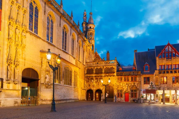 Cityscape com a pitoresca Praça do Burg de Natal em Bruges — Fotografia de Stock