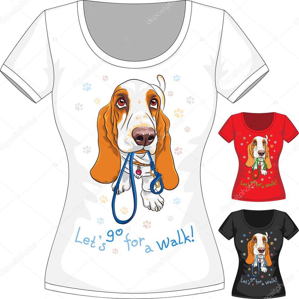 Camiseta vectorial con perro Basset Hound Vector de stock