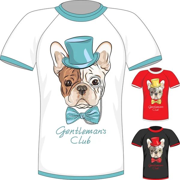 T-shirt with French Bulldog dog gentleman — Stock Vector
