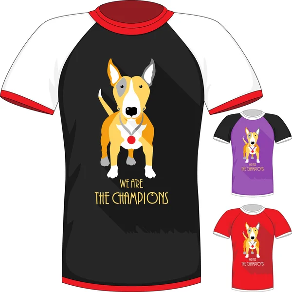 Vector T-shirt met Terriër van de stier hond kampioen — Stockvector
