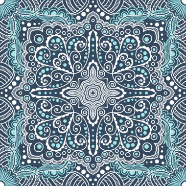 vector seamless blue pattern of spirals, swirls, chains clipart