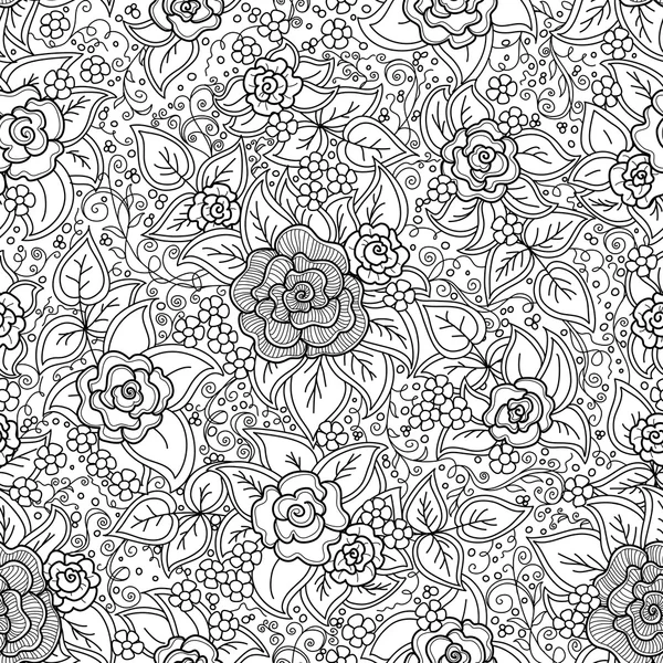 Vector seamless black and white floral pattern — Stock Vector