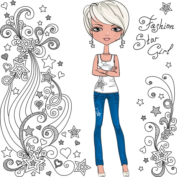 Vector fashion hipster girl and star — Stock Vector