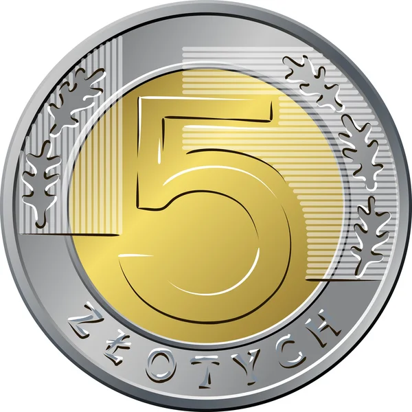 Rückwärts polieren Geld fünf Zloty Münze — Stockvektor