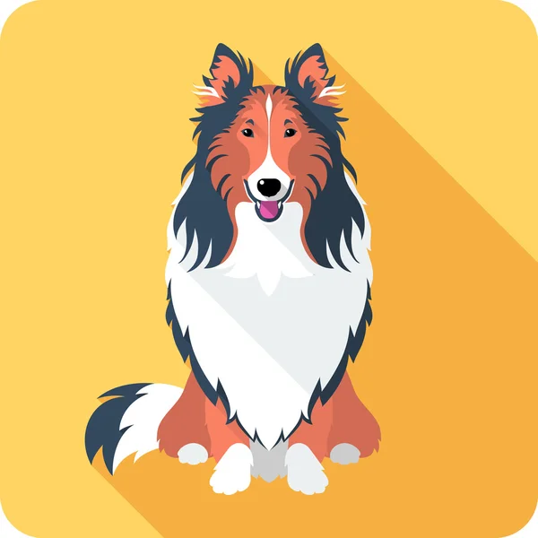 Собака Грубый колли иконка плоский дизайн — стоковый вектор