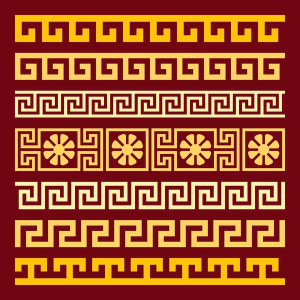 Векторный набор золотого греческого орнамента — стоковый вектор