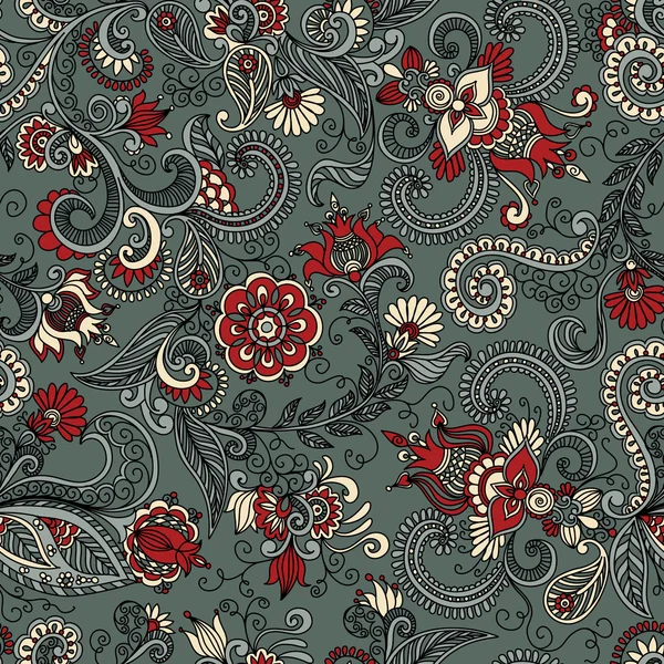Vector patrón floral gris y rojo sin costura — Vector de stock
