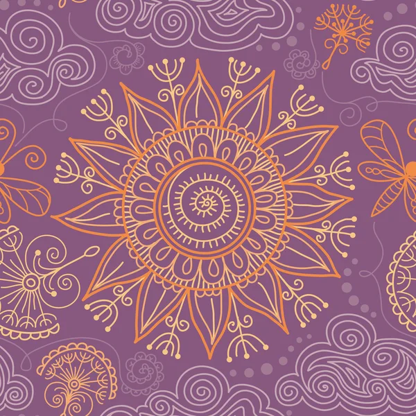 Vector seamless sunny floral pattern — ストックベクタ