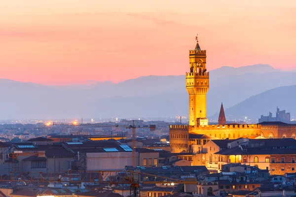 Palazzo Vecchio w zachód słońca w Florencja, Włochy — Zdjęcie stockowe