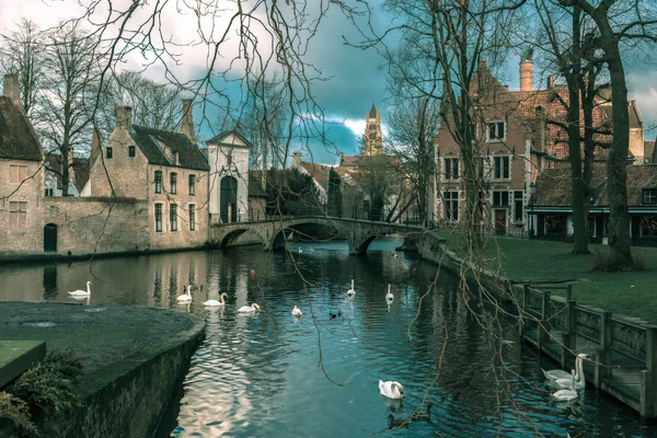 Peisaj la lacul Minnewater din Bruges, Belgia — Fotografie, imagine de stoc